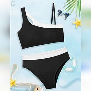 Black and White One-Shoulder Bikini Set Kids 15-16